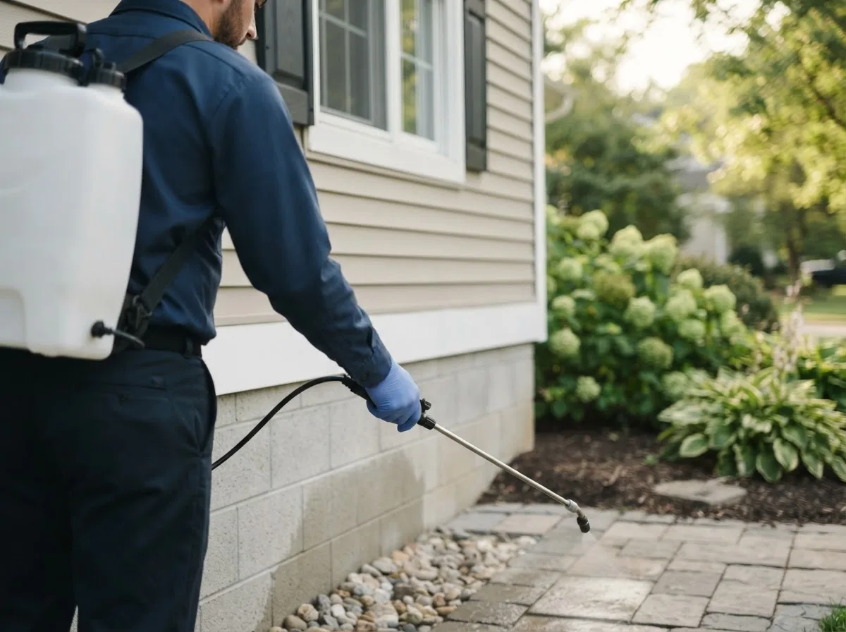 Pest control technician inspecting a home in Colchester, CT